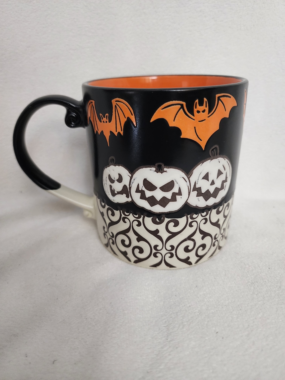 Halloween Pumpkin & Bat Ceramic Mug - Black and Orange